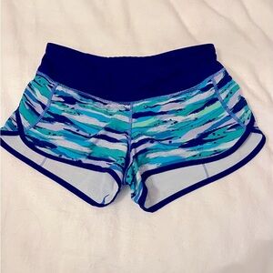 Lululemon Speed Up Blue and Green Athletic Shorts with Curved Hem